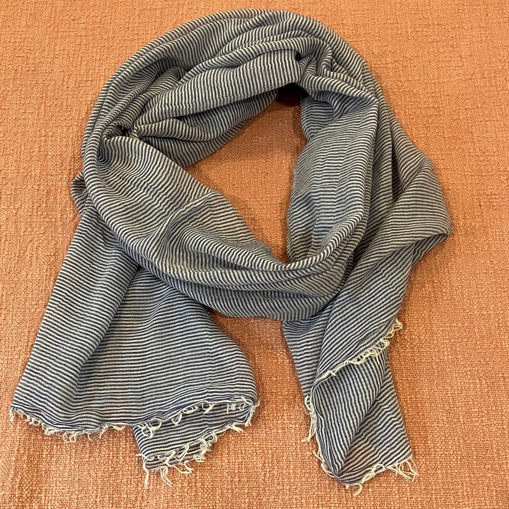 Nautical muslin lightweight scarf striped blue and white